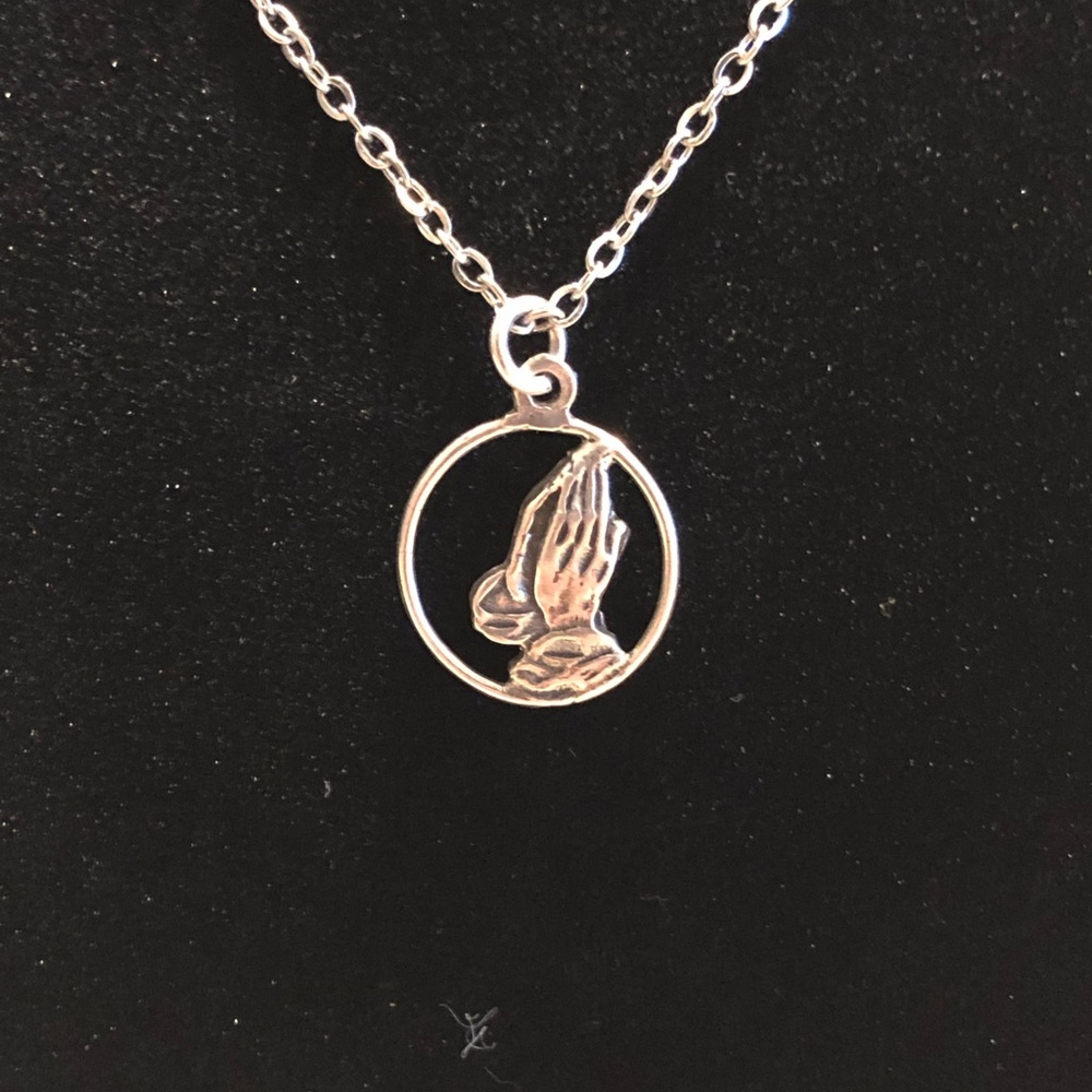 Praying Hands Silver Pendant Necklace